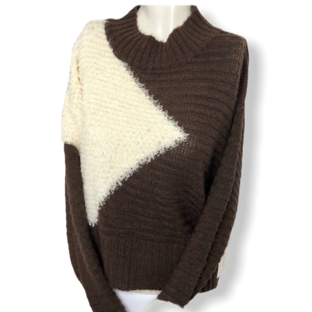 Dreamers Brown/Cream Colorblock Fuzzy Oversized Sweater Size M